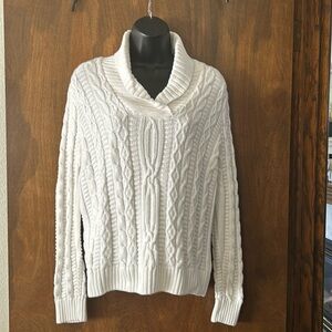 JEANNE PIERRE CABLE KNIT WHITE PULLOVER 100% COTTON M
